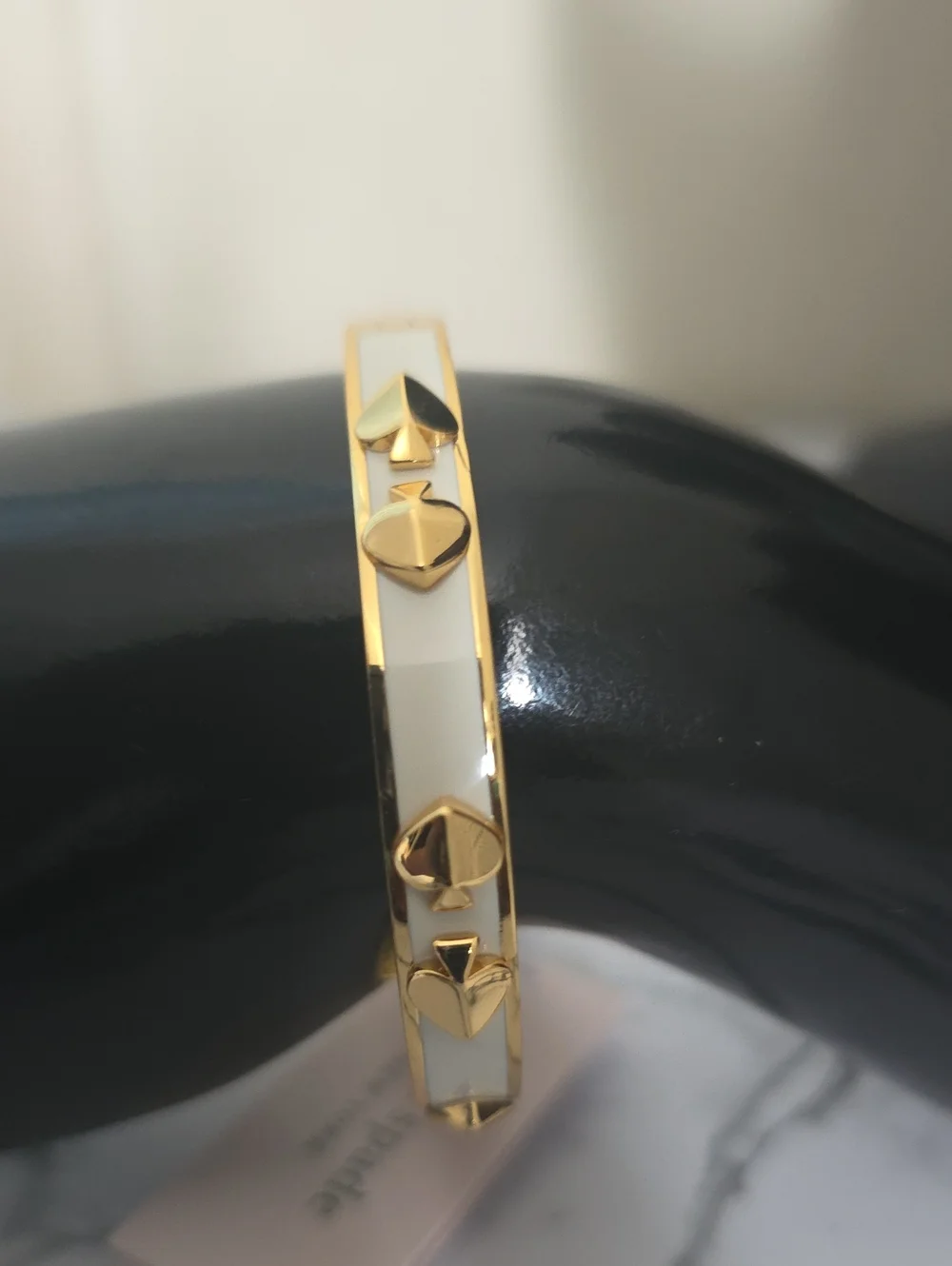 Kate spade Gold-Tone & White Enamel Spade Accent Bangle Bracelet